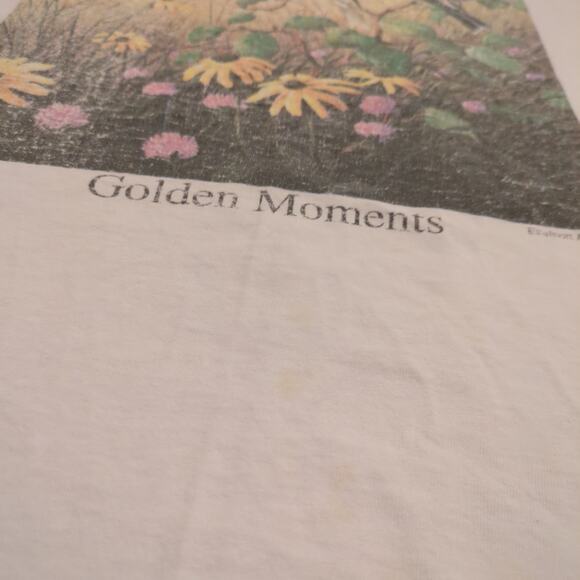 VTG Golden Moment American Goldfinch Bird Adult Medium Shirt Flowers Floral Farm - Picture 3 of 8